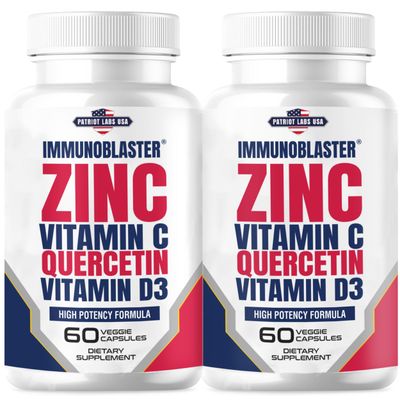 (2 Pack) ImmunoBlaster Zinc Quercetin 500mg with Vitamin D and C Antioxidant Immune Support High Potency Quercetin Zinc Supplement for Men and Women - Gluten, Soy, &amp; Dairy Free - 120 Count (Twin Pack)