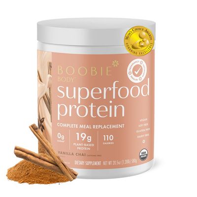Boobie Body Superfood Protein Meal Replacement Shake, Vanilla Chai Flavor | 19g Protein | Safe For Prenatal, Pregnancy, Lactation, &amp; Motherhood | Organic, Vegan, Zero Sugar, 1 Tub (20 Servings)