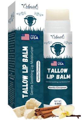 Beef Tallow Lip Balm - Natural Tallow Beeswax Chapstick - Hydrating Moisturizer Grass Fed Bison Tallow Balm Lip Care - Soothes Chapped, Dry Lips, Sensitive Skin - Long Lasting &amp; Vitamin Rich USA-Made