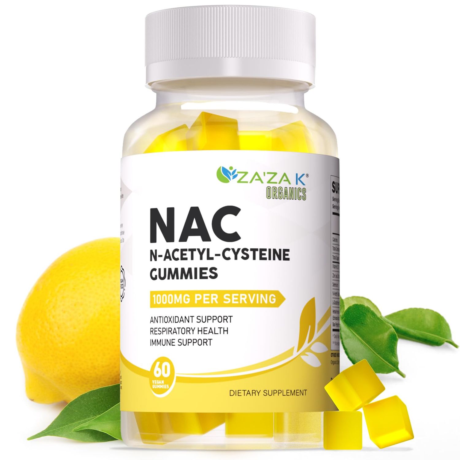 NAC Gummies for Kids &amp; Adults, N-Acetyl Cysteine NAC 1000mg Supplement with L Glutathione, Zinc, Selenium, D3 for Respiratory Health, Antioxidant, Liver Detox &amp; Cleanse, Lemon Flavor, 60 Chewable