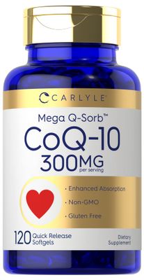 Carlyle CoQ10 300mg | 120 Softgels | Mega Q-Sorb Coenzyme Q-10 | with Black Pepper Extract | Non-GMO, Gluten Free Supplement