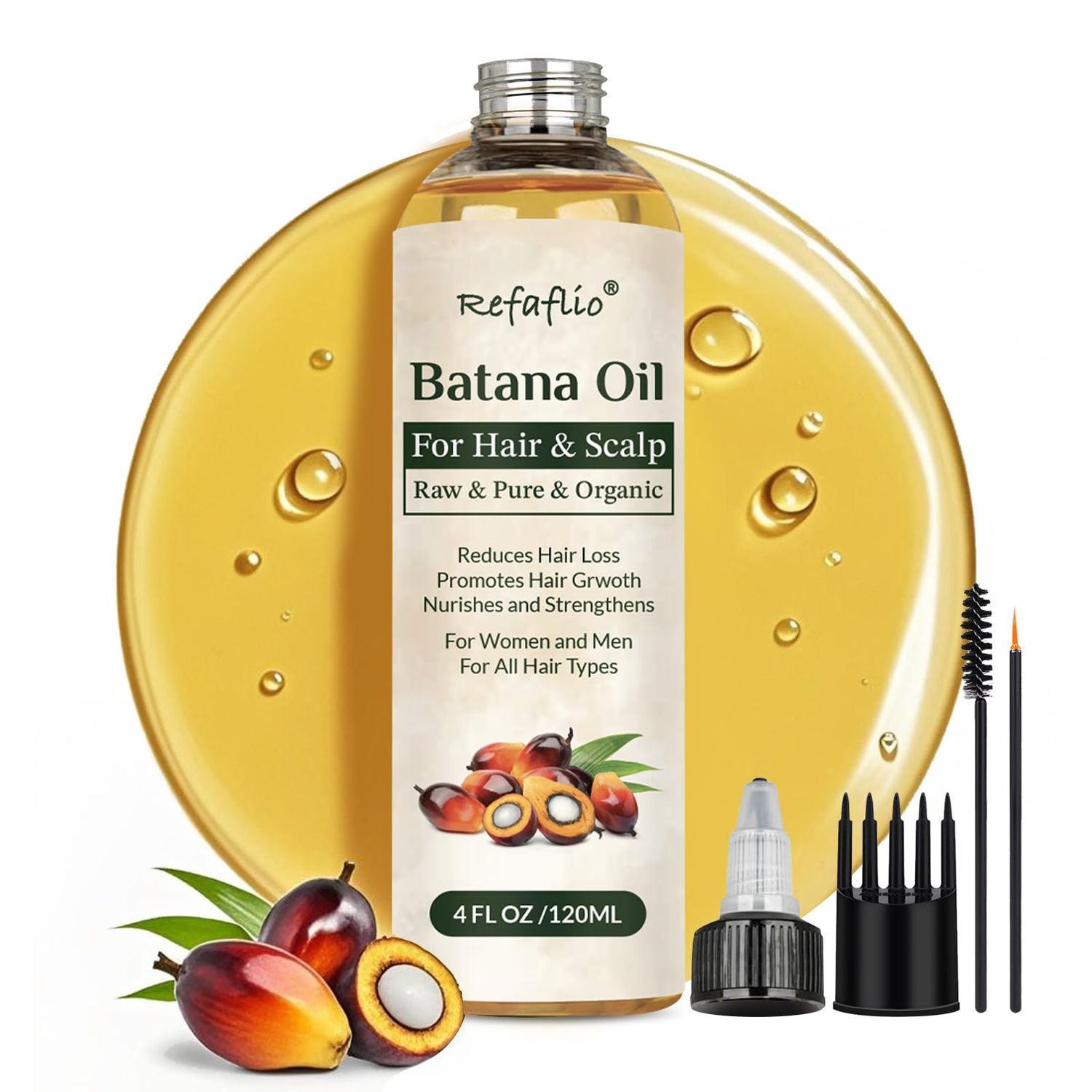 Batana Oil for Hair Growth, Dr Sebi Organic Raw Batana Oil, Enhances Hair Thickness, Prevents Hair Loss for Men and Women 120ml.