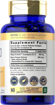 Carlyle CoQ10 300mg | 120 Softgels | Mega Q-Sorb Coenzyme Q-10 | with Black Pepper Extract | Non-GMO, Gluten Free Supplement