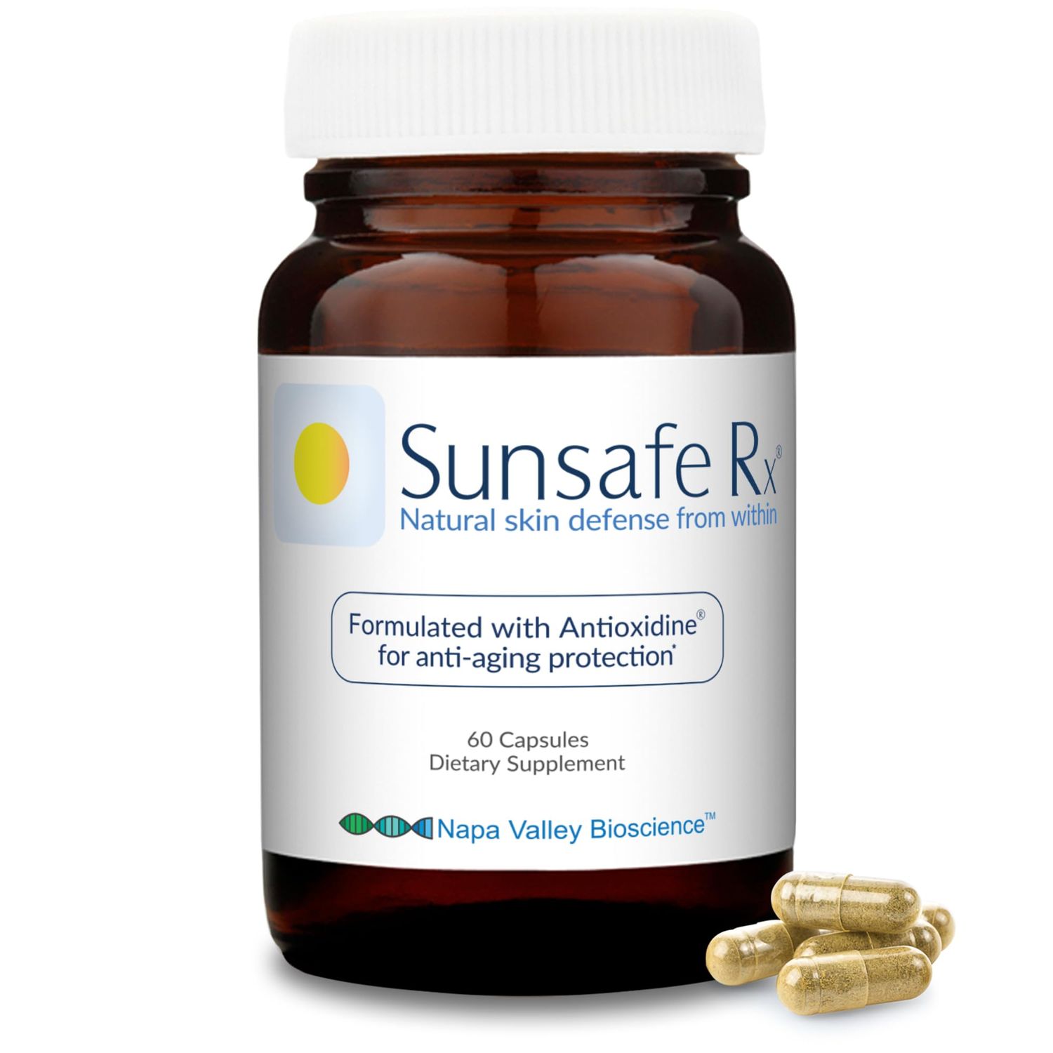 Sunsafe Rx Anti Aging Supplement: Natural Skin Protection Pills with Antioxidants for a Youthful Appearance &amp; Eye Health Vitamins, Minerals, &amp; 250mg Polypodium Leucotomos (60 Capsules)