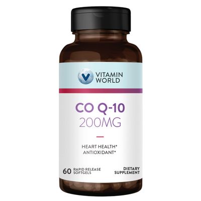 Vitamin World CoQ10 200 mg Softgels, Coenzyme Q10 Supplements for Antioxidant Support, Heart Health &amp; Energy Production, Gluten Free, 60 Rapid Release Softgels