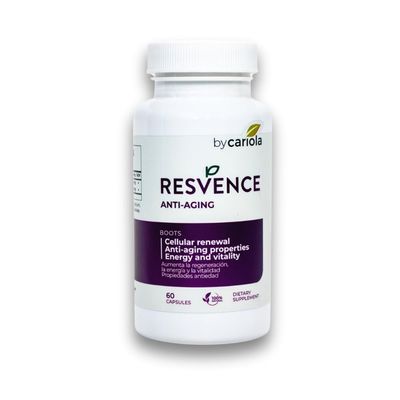 BY CARIOLA Resvence Resveratrol Supplement Capsules - Antioxidant - Boost Immune System - Energy &amp; Vitality - Cellular Renewal - Supports General Wellbeing - Resveratrol - Camu Camu - 60 Caps