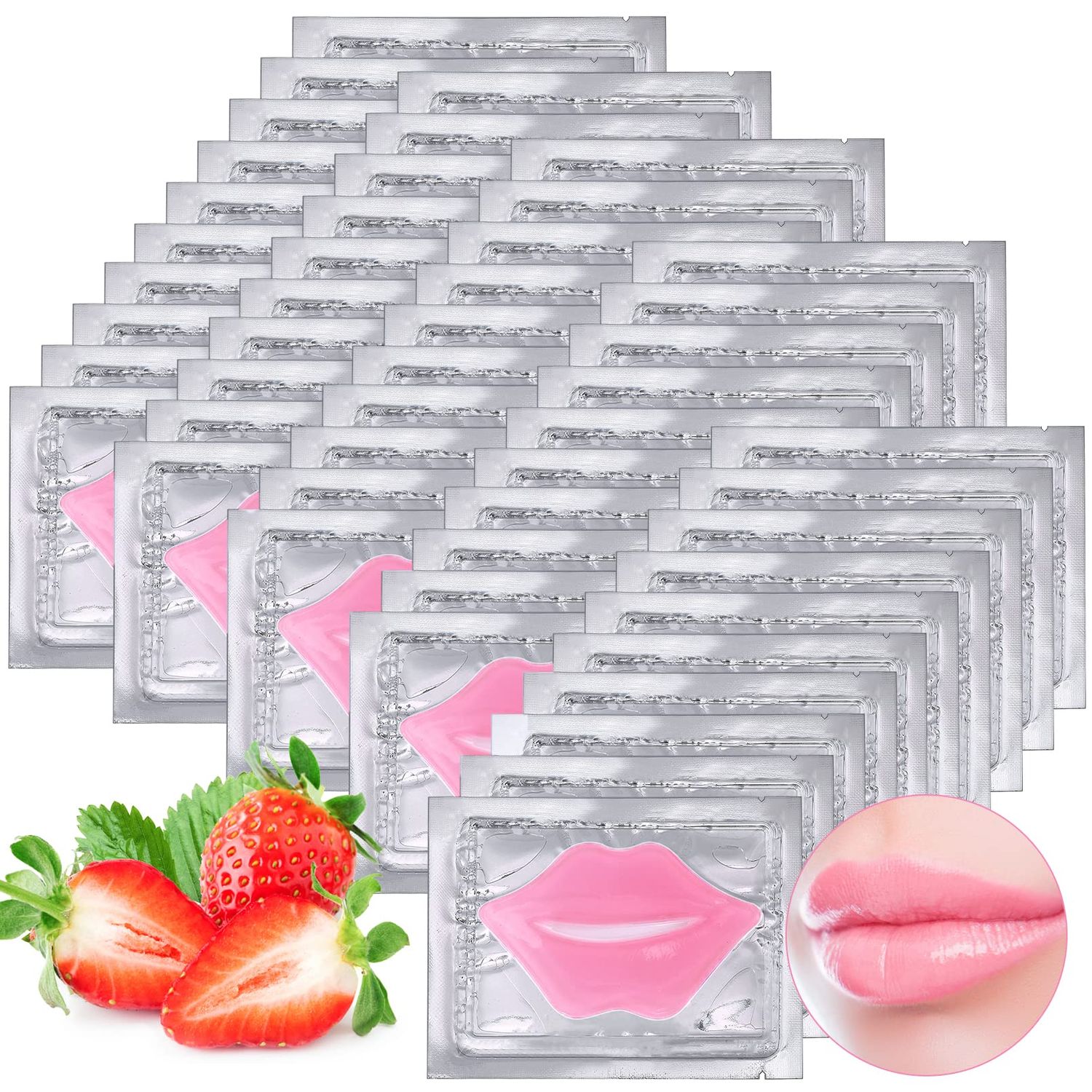 50PCS Lip Mask Sheet,Collagen Crystal Lip Masks,Pink Lip Care Pads Mask for Moisturizing Nourishing,Anti-Aging &amp; Anti-Wrinkle,Lip Gel Patches Pads for Dry Lip,Remove Dead Skin