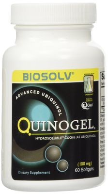 QuinoGel Solubilized Ubiquinol CoQ10 (Hydrosoluble Kaneka QH) 100mg / 60 Softgels