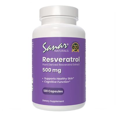 Sanar Naturals Resveratrol Supplement 500 mg - Supports Healthy Aging, Cognitive Function, and Heart Health - Plant Based Trans Resveratrol - Vegan, Non-GMO, 120 Capsules