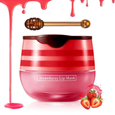 Strawberry Sleeping Lip Mask, Exfoliating Honey Balm, Hydrating &amp; Prevention Dry and Cracked Scrubs Exfoliator, Repair Nourishes the Skin