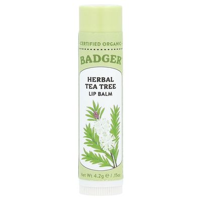 BADGER Organic Tea Tree Lemon Lip Balm, 0.15 OZ