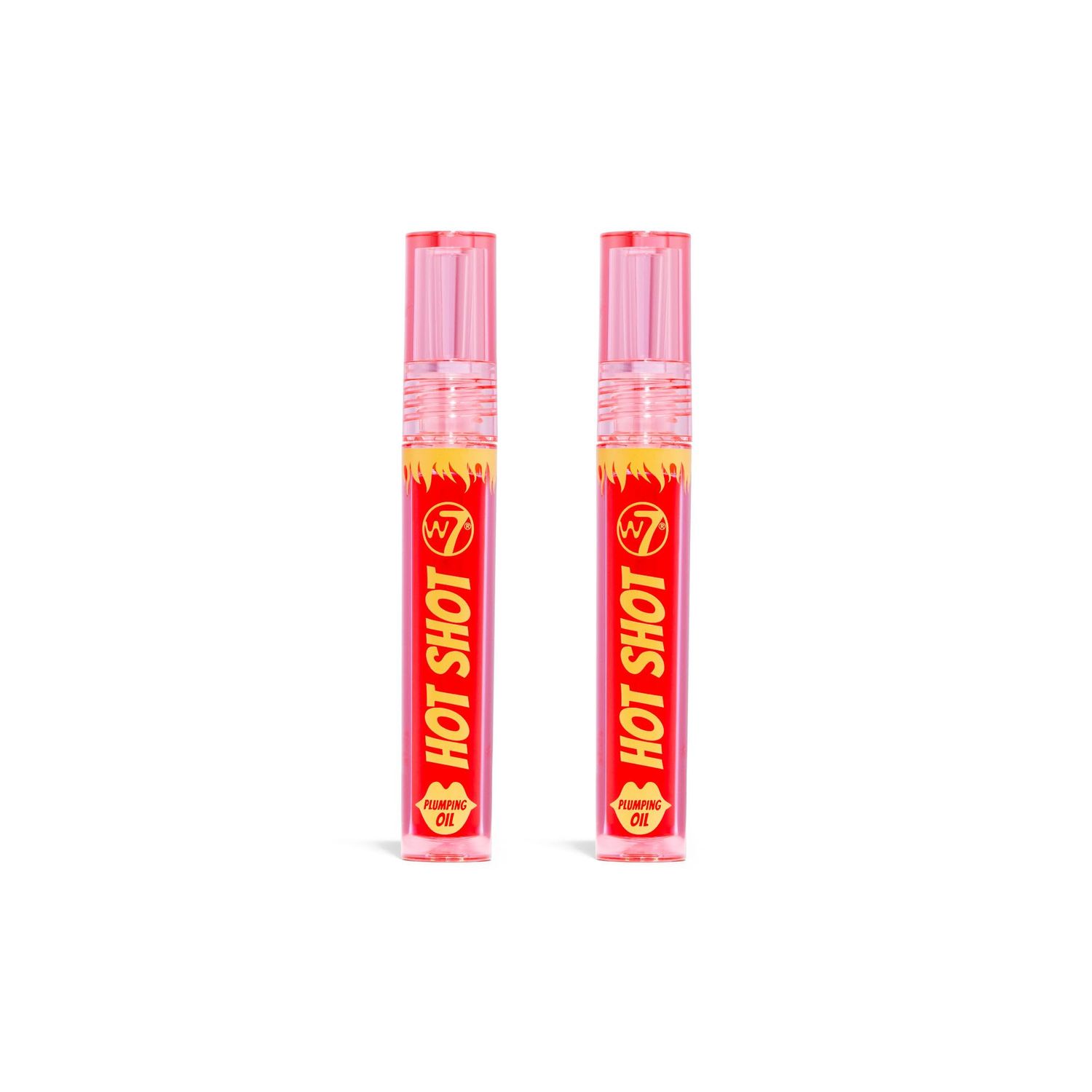 W7 Hot Shot Plumping Oil Bundle - Enhancing &amp; Repairing Plump Effect For Fuller Lips - Clear &amp; Soft, Natural, Everyday Lip Care - 2 Pack
