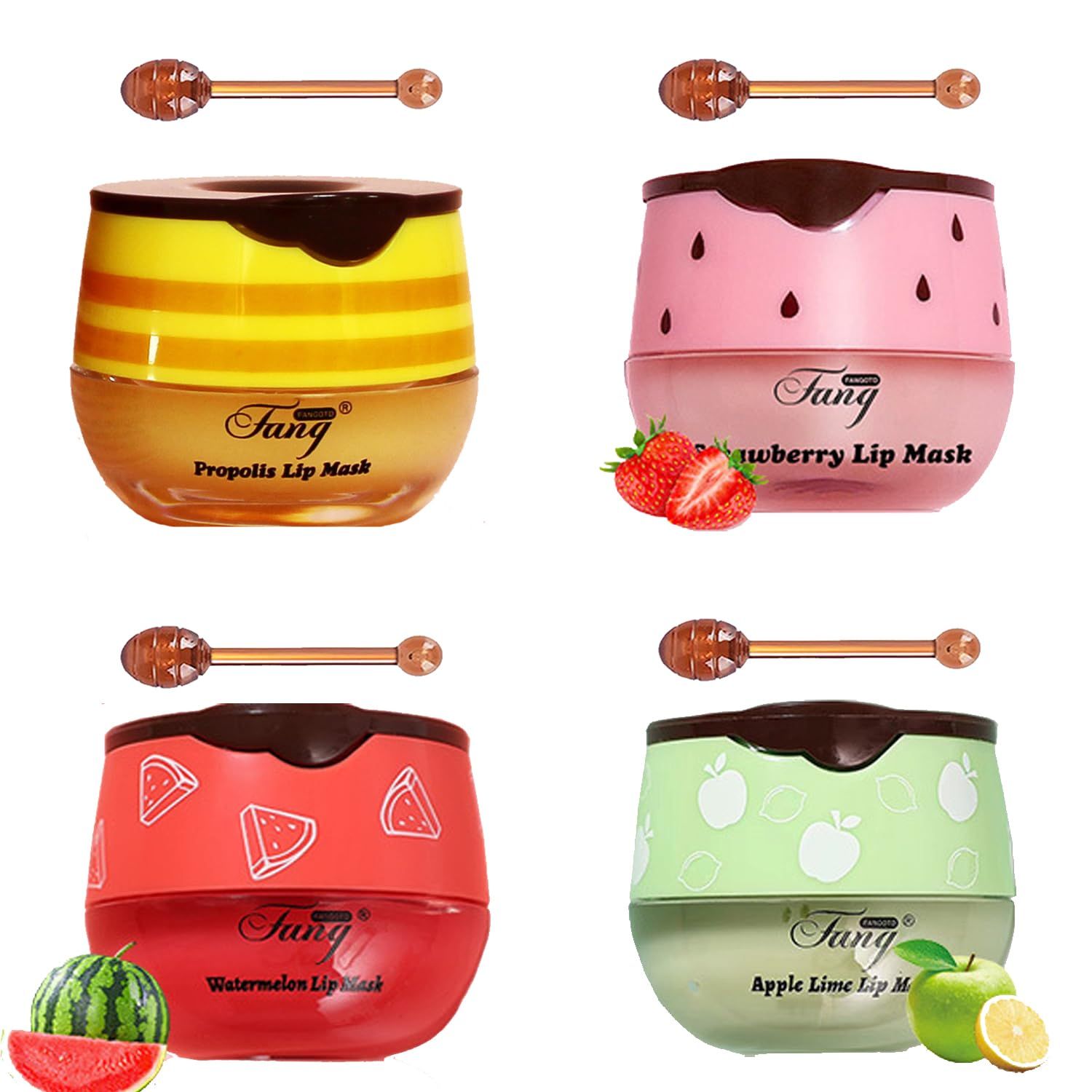 4 PCS Bee Lip Balm Honey Pot,Lip Mask Propolis Moisturizing,Prevention Dry and Cracked Lip Scrubs Exfoliator Lip Wrinkle Skin Care Products (Honey &amp; Strawberry &amp; Watermelon &amp; Apple Lime)