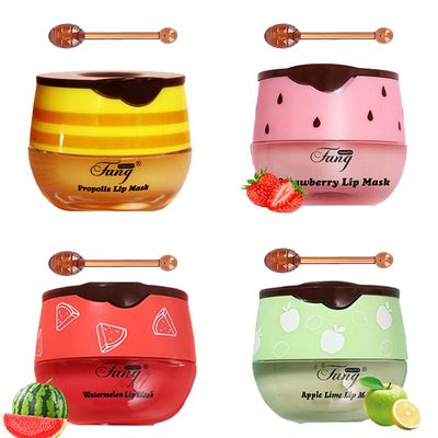 4 PCS Bee Lip Balm Honey Pot,Lip Mask Propolis Moisturizing,Prevention Dry and Cracked Lip Scrubs Exfoliator Lip Wrinkle Skin Care Products (Honey &amp; Strawberry &amp; Watermelon &amp; Apple Lime)