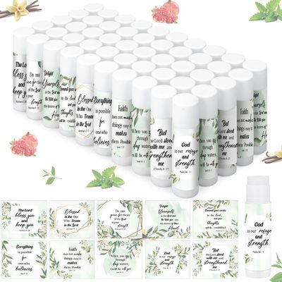 Siifert 50 Pcs Lip Balm Bulk Christian Gift for Women Faith Religious Bible Verse Lip Balm Inspirational Gift Scripture Moisturizing Lip Care Product for Coworker Sister Teacher(Eucalyptus Leaf)