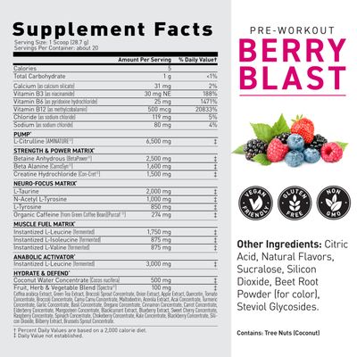 Kaged Original Pre Workout Powder Berry Blast Pre-Kaged Formulated with Creatine, Beta Alanine, Pure Caffeine 20 Servings