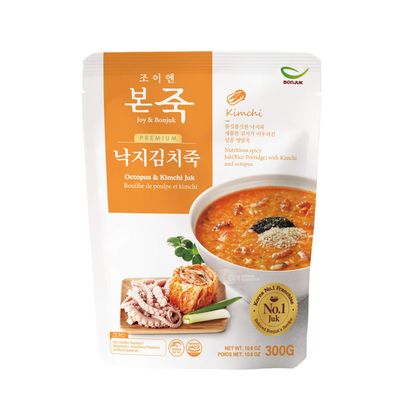 BONJUK Octopus &amp; Kimchi (Juk) Porridge - Korean soup stew Kfood, Hearty Breakfast Oat Meal - 10.6oz(300g), pouch type