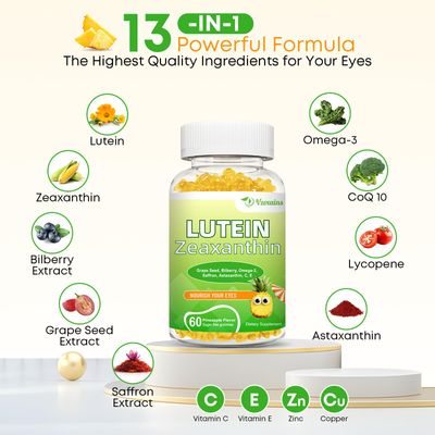VZOXAINS Lutein 20 mg with Zeaxanthin Gummies, Lutein and Zeaxanthin Supplements with Eye Vitamins C, E, Bilberry for Eye Health - 120Cts