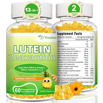 VZOXAINS Lutein 20 mg with Zeaxanthin Gummies, Lutein and Zeaxanthin Supplements with Eye Vitamins C, E, Bilberry for Eye Health - 120Cts