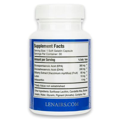 LENAIRS Softgels - Tired & Dry Eye Relief with Omega 3, EPA & DHA, Bilberry, Lutein, Astaxanthin, Essential Nutrients for Eye Health, for Computer Eye Strain, Digital Eye Fatigue, Gluten Free