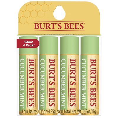 Burt&#39;s Bees 100 Natural Origin Moisturizing Lip Balm, Cucumber Mint with Beeswax, 4 Tubes