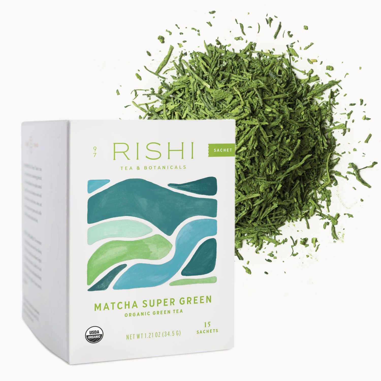 Rishi Tea Matcha Super Green Japanese Tea - Organic, Caffeinated Sachet Bags, Umami, Antioxidant Rich Sencha &amp; Matcha Blend - 15 Count (Pack of 1)