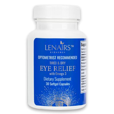 LENAIRS Softgels - Tired &amp; Dry Eye Relief with Omega 3, EPA &amp; DHA, Bilberry, Lutein, Astaxanthin, Essential Nutrients for Eye Health, for Computer Eye Strain, Digital Eye Fatigue, Gluten Free