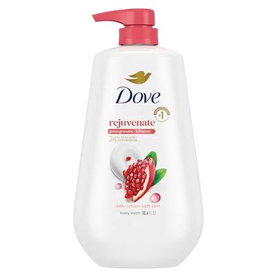 Dove Body Wash with Pump Rejuvenate Pomegranate &amp; Hibiscus for 24hr Lotion-Soft Skin Moisturizing Skin Cleanser with No Sulfates No Parabens 30.6 Oz