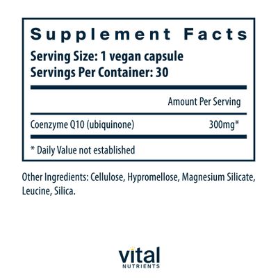 Vital Nutrients CoQ10 300mg | Vegan Supplement | Potent Antioxidant of CoEnzyme Q10 to Support Heart Health and Energy Levels | Gluten, Dairy and Soy Free | Non-GMO | 30 Capsules