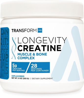 TransformHQ Healthy Aging Longevity Creatine Powder (28 Servings) Unflavored - Muscle &amp; Bone Complex, 5g per Serving