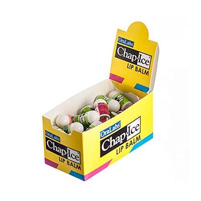 Chap-Ice | Premium and Traditional Lip Balm for Chapped, Dry, or Windburned Lips | Pocket Size Display with Assorted Flavors - Cherry, Citrus Orange, Kiwi Lime - 50 Mini Sticks (0.10oz/3g)