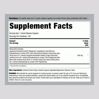 Lindberg Resveratrol Supplement | 100mg | 120 Capsules | with Grape Seed and Red Wine Extracts | Non-GMO, Gluten Free