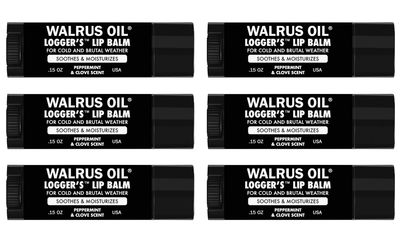 WALRUS OIL - Logger&#39;s Lip Balm, 6-Pack, 100 Vegan and Beeswax-Free, Made with Candelilla Wax, Coconut Oil, Jojoba Oil, and Natural Ingredients.