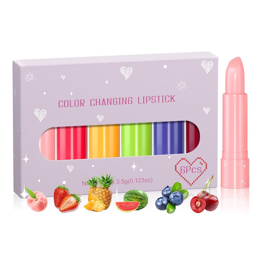 Eforcase 6PCS Women Lipstick Set Color Changing Lip Long Lasting Lipstick Fruit Flavour Natural Nourishing Lip Care Gloss Lip