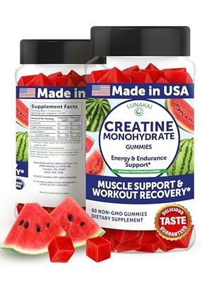Lunakai USA Made Creatine Monohydrate Gummies for Women &amp; Men - Vegan Creatine Gummies for Muscle &amp; Recovery Support - Pre Workout Supplement, 60ct