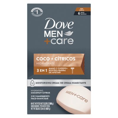 DOVE MEN CARE Hidratante Coco Ctricos Hand &amp; Body Face Shave Bar 6 Count for Hydrated Skin 3.75 oz