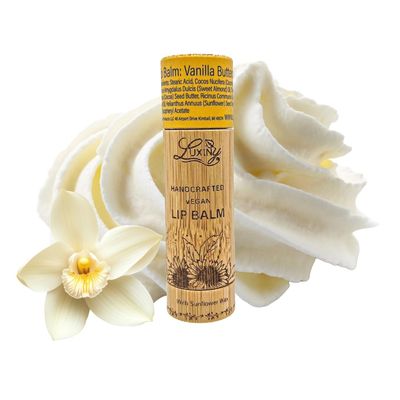 Luxiny Lip Balm in a Bamboo Tube, Vegan Natural Moisturizing, with Sunflower Wax and Vitamin E (Vanilla Buttercream)