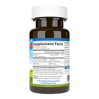Carlson - Lutein &amp; Greens, 20 mg, Vision Support &amp; Eye Function, Antioxidant, 30 Vegetarian Capsules
