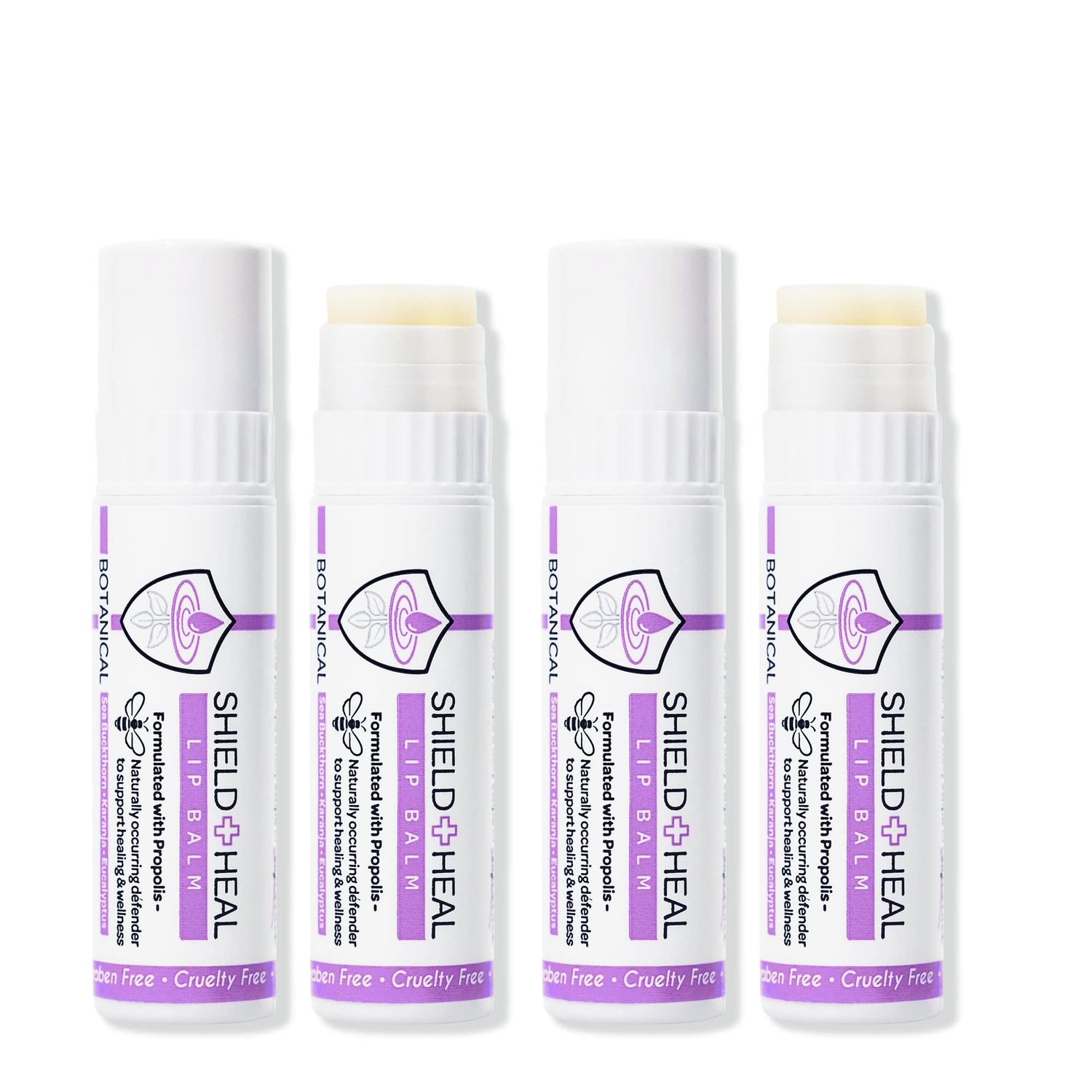 SHIELDHEAL - 4 Pack - Botanical Lip Balm with Aromachology, Mood-Boosting Fragrance Technology, Soothes Chapped Lips &amp; Relieves Dryness, Silky Smooth Texture Warms on Contact (4 Pack)