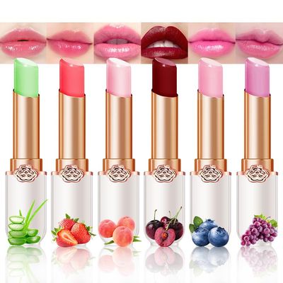 BINGBRUSH Peach Color Changing Lipstick,Moisturizer Long Lasting Lip Care Lip Balm Magic Lip Gloss Lip Tint Stain Gloss Set for Women (6Pcs Aloe Vera Strawberry Peach Cherry Blueberry Grape)