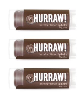 Hurraw! Hazelnut Tinted Lip Balm, 3 Pack: (Sheer Brown Tint) Organic, Certified Vegan, Cruelty and Gluten Free. Non-GMO, 100 Natural Ingredients. Bee, Shea, Soy and Palm Free. Made in USA