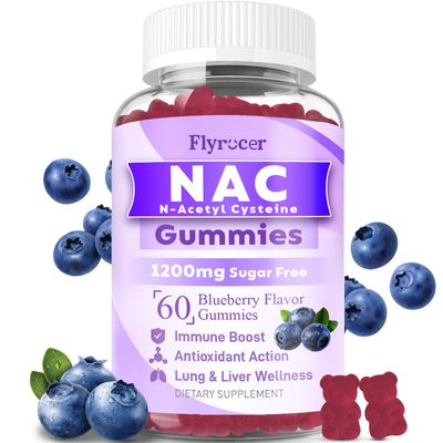 NAC Gummies 1200mg, N Acetyl Cysteine Supplement for Adults and Kids, NAC Chewable Support Liver Health, Antioxidants &amp; Immune System, Sugar-Free, Blueberry Flavor, 60 Count