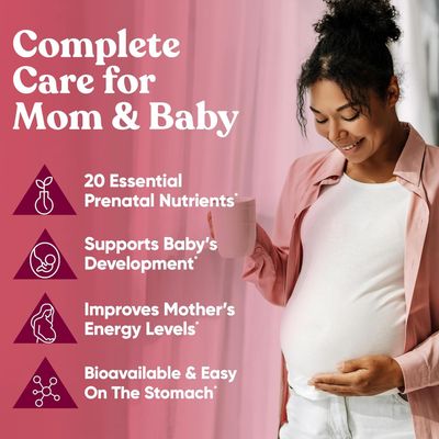 Eu Natural Glow Prenatal Vitamins for Women - 20-in-1 Vital Nutrients for Healthy Pregnancy and Fetal Development - Folic Acid &amp; Vegan DHA for Baby's Growth &amp; A Comfortable Pregnancy - 60 Capsules