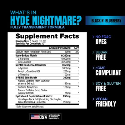 PROSUPPS Mr. Hyde Nightmare Pre Workout Powder with Caffeine & Beta Alanine - Preworkout for Intense Energy, Mental Focus & Performance - Gym & Fitness Supplements (Black N' Blueberry, 30 Servings)
