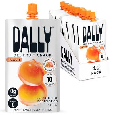 Dally Peach Drinkable Konjac Jelly (10 Pouches) - 10-Calorie, Zero Sugar Korean Fruit Snack - Prebiotics &amp; Postbiotics for Skin, Immune &amp; Weight Management