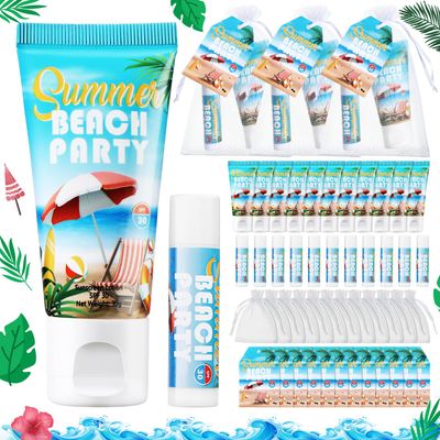 Dansib 12 Sets Summer Party Supplies Bulk Spf 30 Travel Size Mini Sunscreen and Sunscreen Lip Balms for Summer Party Thank You Gifts Supplies(Beach)