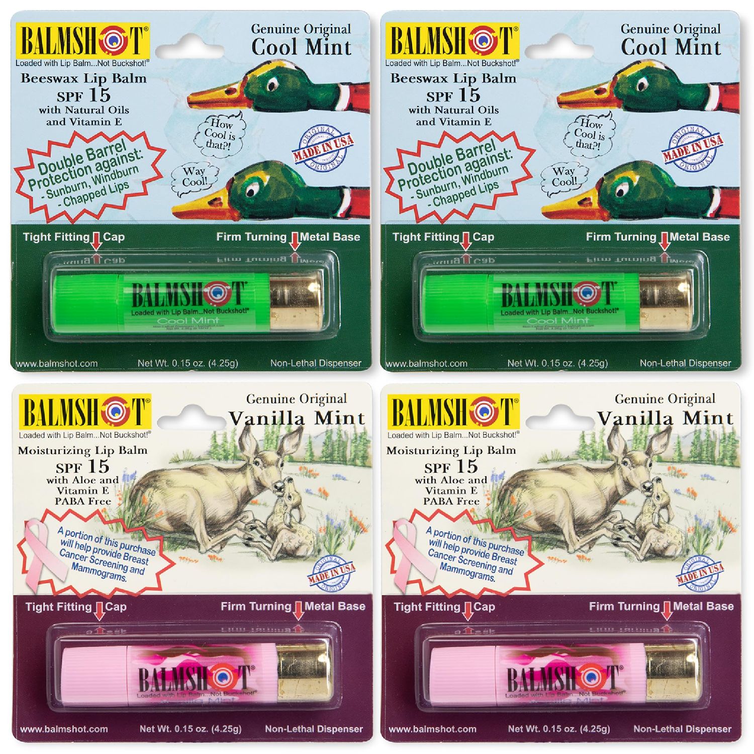BALMSHOT Lip Balm 4 Pack (Minty Combo Variety Pack)
