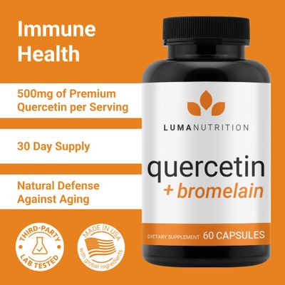 Luma Nutrition Quercetin 500mg - Quercetin with Bromelain Supplement - Antioxidant - Immune Support - Vegan &amp; Gluten-Free - 60 Capsules