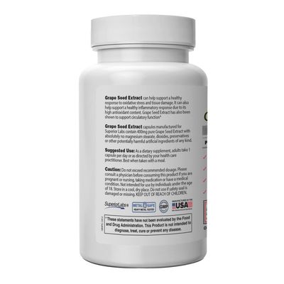 SuperiorLabs - Grape Seed Extract - 95 Polyphenols - 400mg, 120 Vegetable Capsules - High Antioxidant Content - Healthy Blood Flow - Brain Health