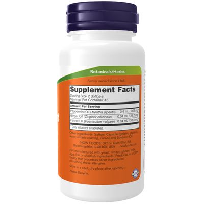 NOW Foods Supplements, Peppermint Gels with Ginger &amp; Fennel Oils, Enteric Coated, Digestive Support, 90 Softgels
